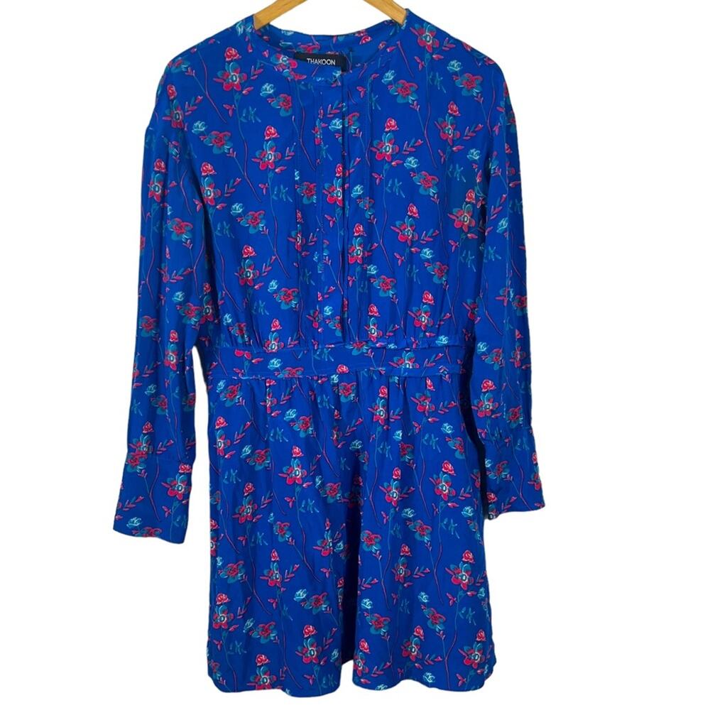 Thakoon 100% Silk Floral Long Sleeve Button Down Dress SAMPLE Size 4